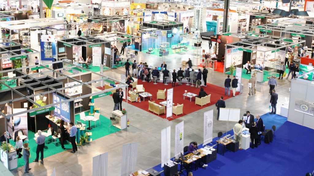 Aerial view of a trade show